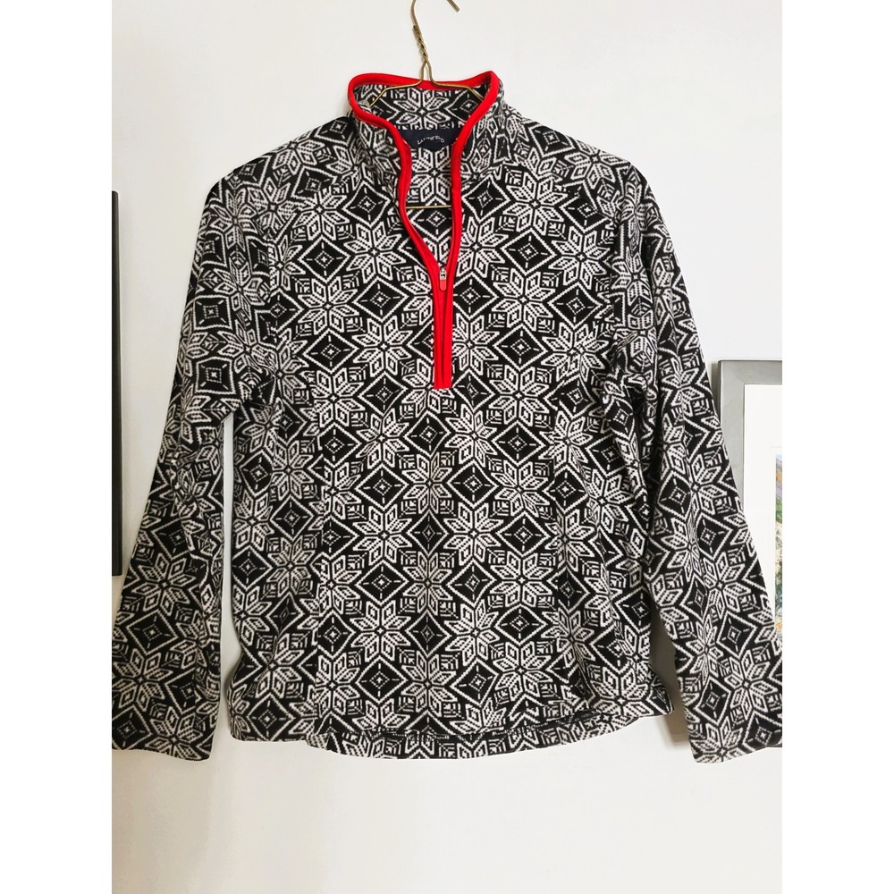 Lands End Fleece Pullover Quarter Zip Red Trim Women's Size M
